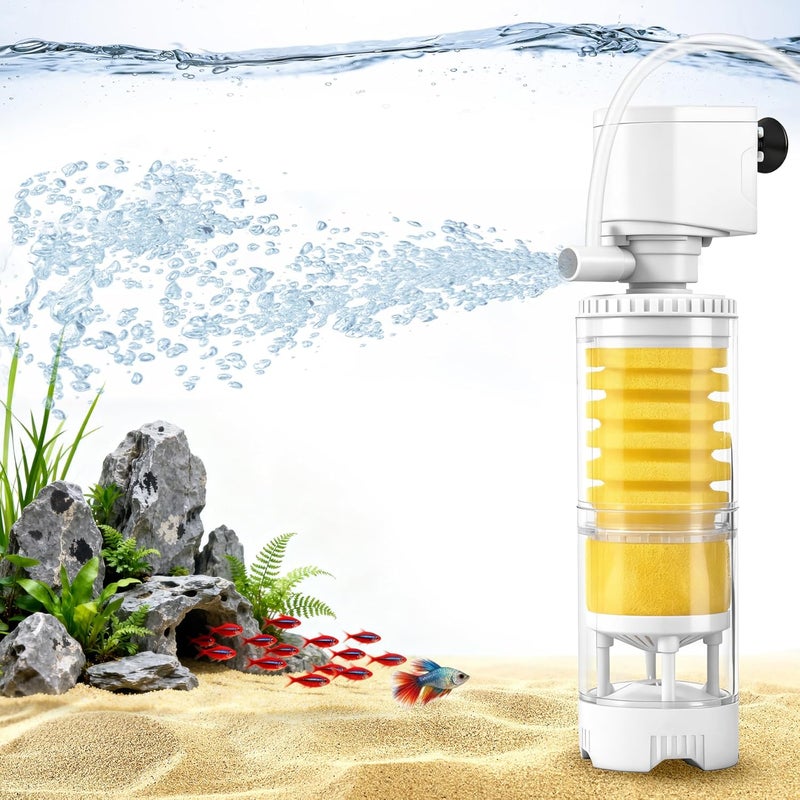 Vehipa Fish Tank Filters for 10-20 Gallon Tank, 4-in-1 Aquarium Filter with Multi-Layer Filtration, Adjustable Oxygenation & Wavemaker, Impurity Separation - Image 1